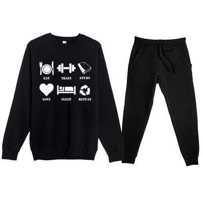 Eat Sleep Study Love Sleep Repeat Great Gift Motivational Gym Meaningful Gift Premium Crewneck Sweatsuit Set