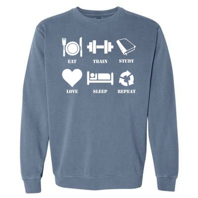 Eat Sleep Study Love Sleep Repeat Great Gift Motivational Gym Meaningful Gift Garment-Dyed Sweatshirt