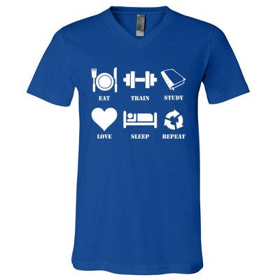 Eat Sleep Study Love Sleep Repeat Great Gift Motivational Gym Meaningful Gift V-Neck T-Shirt