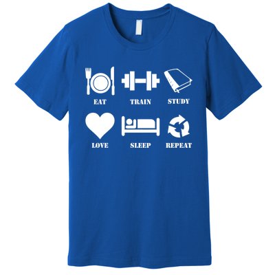 Eat Sleep Study Love Sleep Repeat Great Gift Motivational Gym Meaningful Gift Premium T-Shirt