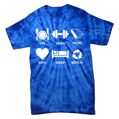 Eat Sleep Study Love Sleep Repeat Great Gift Motivational Gym Meaningful Gift Tie-Dye T-Shirt