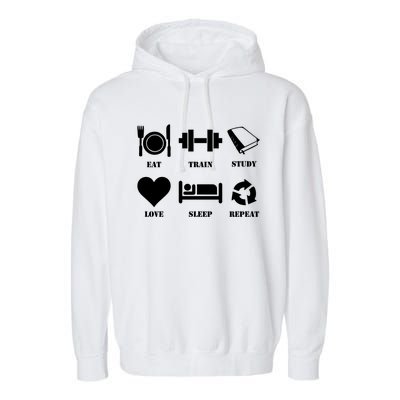 Eat Sleep Study Love Sleep Repeat Great Gift Motivational Gym Meaningful Gift Garment-Dyed Fleece Hoodie