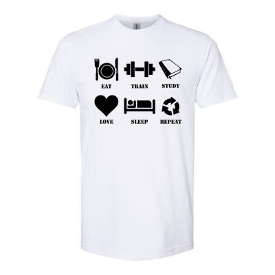 Eat Sleep Study Love Sleep Repeat Great Gift Motivational Gym Meaningful Gift Softstyle CVC T-Shirt