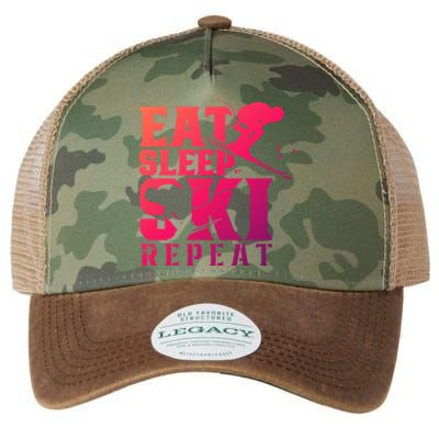 Eat Sleep Ski Repeat Skier Sayings Skiing Slopes Gift Legacy Tie Dye Trucker Hat