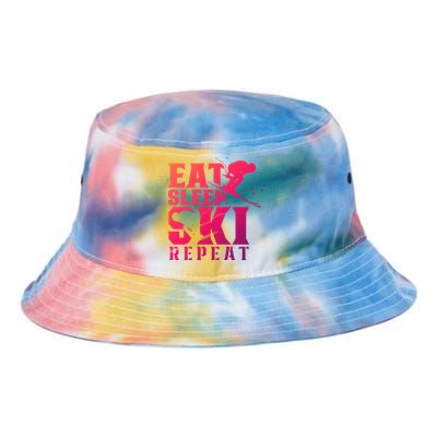 Eat Sleep Ski Repeat Skier Sayings Skiing Slopes Gift Tie Dye Newport Bucket Hat