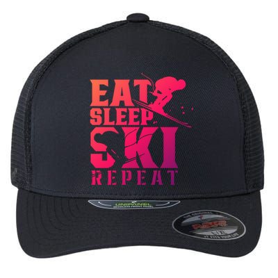 Eat Sleep Ski Repeat Skier Sayings Skiing Slopes Gift Flexfit Unipanel Trucker Cap