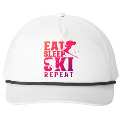 Eat Sleep Ski Repeat Skier Sayings Skiing Slopes Gift Snapback Five-Panel Rope Hat