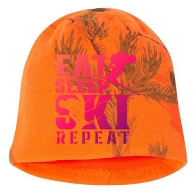 Eat Sleep Ski Repeat Skier Sayings Skiing Slopes Gift Kati - Camo Knit Beanie