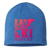 Eat Sleep Ski Repeat Skier Sayings Skiing Slopes Gift Sustainable Beanie