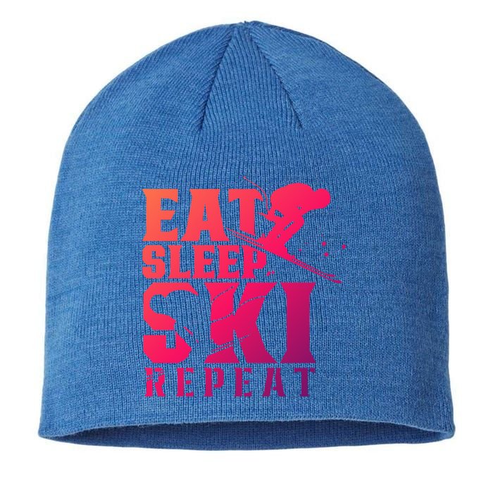 Eat Sleep Ski Repeat Skier Sayings Skiing Slopes Gift Sustainable Beanie