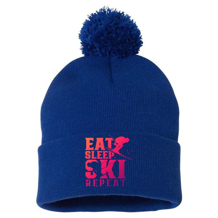 Eat Sleep Ski Repeat Skier Sayings Skiing Slopes Gift Pom Pom 12in Knit Beanie