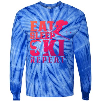 Eat Sleep Ski Repeat Skier Sayings Skiing Slopes Gift Tie-Dye Long Sleeve Shirt