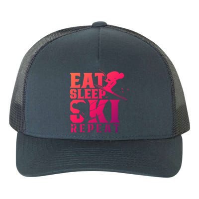 Eat Sleep Ski Repeat Skier Sayings Skiing Slopes Gift Yupoong Adult 5-Panel Trucker Hat