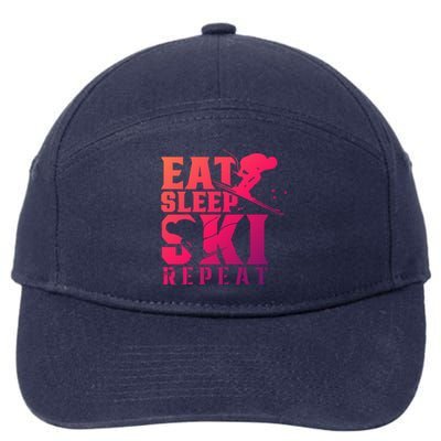 Eat Sleep Ski Repeat Skier Sayings Skiing Slopes Gift 7-Panel Snapback Hat