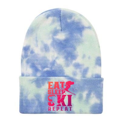 Eat Sleep Ski Repeat Skier Sayings Skiing Slopes Gift Tie Dye 12in Knit Beanie