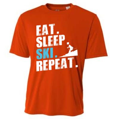 Eat Sleep Ski Repeat Skiing Downhill Piste Ski Resort Funny Cool Gift Cooling Performance Crew T-Shirt