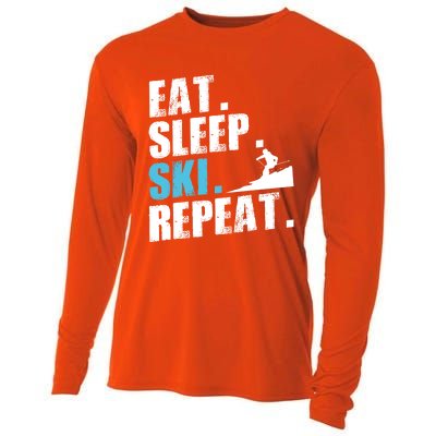 Eat Sleep Ski Repeat Skiing Downhill Piste Ski Resort Funny Cool Gift Cooling Performance Long Sleeve Crew