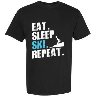 Eat Sleep Ski Repeat Skiing Downhill Piste Ski Resort Funny Cool Gift Garment-Dyed Heavyweight T-Shirt