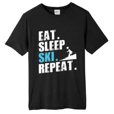 Eat Sleep Ski Repeat Skiing Downhill Piste Ski Resort Funny Cool Gift Tall Fusion ChromaSoft Performance T-Shirt