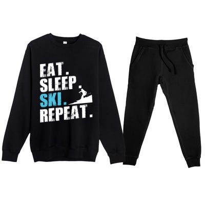 Eat Sleep Ski Repeat Skiing Downhill Piste Ski Resort Funny Cool Gift Premium Crewneck Sweatsuit Set