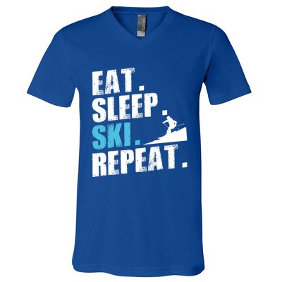 Eat Sleep Ski Repeat Skiing Downhill Piste Ski Resort Funny Cool Gift V-Neck T-Shirt