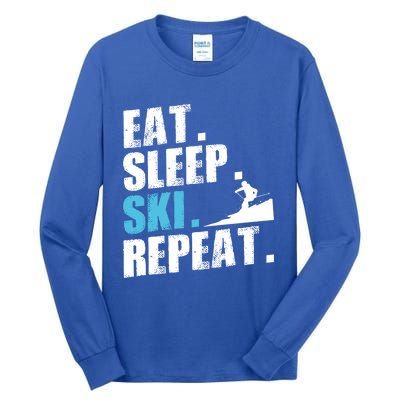 Eat Sleep Ski Repeat Skiing Downhill Piste Ski Resort Funny Cool Gift Tall Long Sleeve T-Shirt