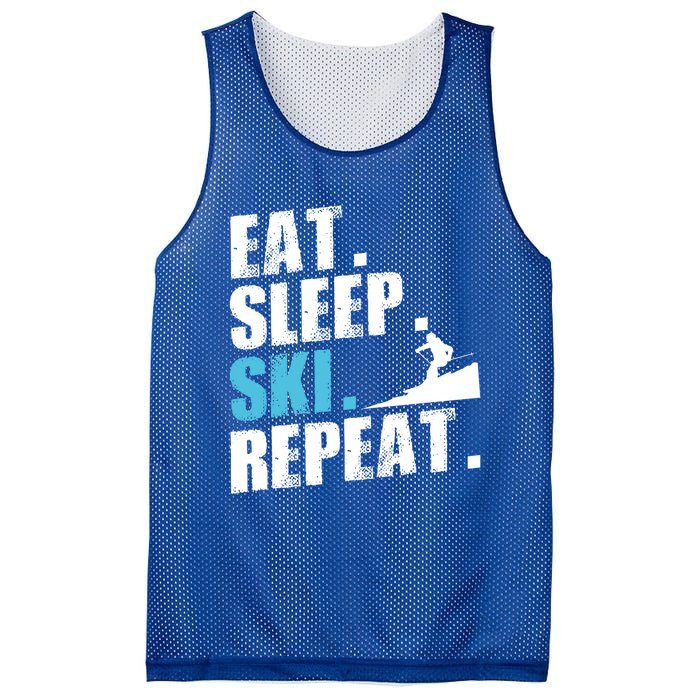 Eat Sleep Ski Repeat Skiing Downhill Piste Ski Resort Funny Cool Gift Mesh Reversible Basketball Jersey Tank