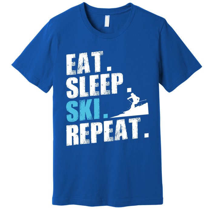 Eat Sleep Ski Repeat Skiing Downhill Piste Ski Resort Funny Cool Gift Premium T-Shirt