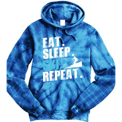 Eat Sleep Ski Repeat Skiing Downhill Piste Ski Resort Funny Cool Gift Tie Dye Hoodie