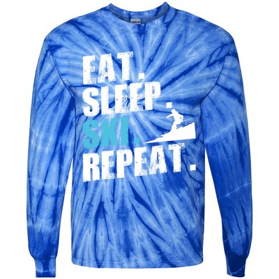 Eat Sleep Ski Repeat Skiing Downhill Piste Ski Resort Funny Cool Gift Tie-Dye Long Sleeve Shirt