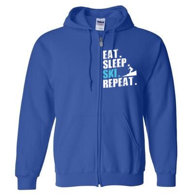 Eat Sleep Ski Repeat Skiing Downhill Piste Ski Resort Funny Cool Gift Full Zip Hoodie