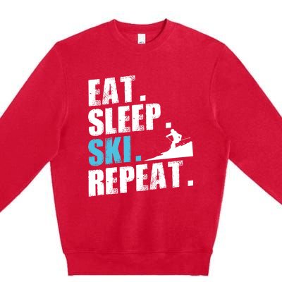 Eat Sleep Ski Repeat Skiing Downhill Piste Ski Resort Funny Cool Gift Premium Crewneck Sweatshirt