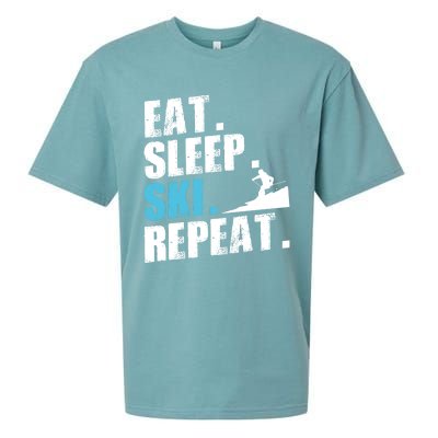 Eat Sleep Ski Repeat Skiing Downhill Piste Ski Resort Funny Cool Gift Sueded Cloud Jersey T-Shirt