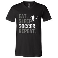 Eat Sleep Soccer Repeat - Soccer Graphic V-Neck T-Shirt