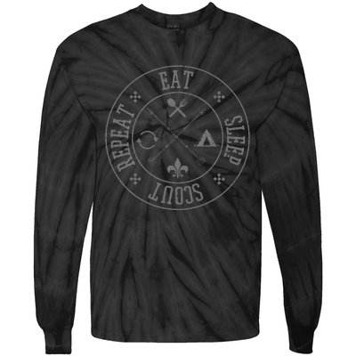 Eat Sleep Scout Repeat Funny Camping Nature Tie-Dye Long Sleeve Shirt