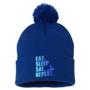 Eat Sleep Ski Repeat Skiing Downhill Piste Ski Resort Funny Cool Gift Pom Pom 12in Knit Beanie