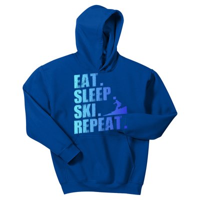 Eat Sleep Ski Repeat Skiing Downhill Piste Ski Resort Funny Cool Gift Kids Hoodie