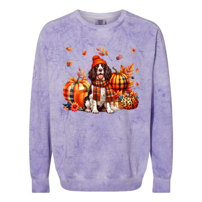 English Springer Spaniel Thanksgiving Leopard Pumpkins Fall Colorblast Crewneck Sweatshirt