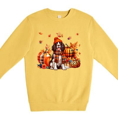 English Springer Spaniel Thanksgiving Leopard Pumpkins Fall Premium Crewneck Sweatshirt