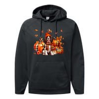 English Springer Spaniel Thanksgiving Leopard Pumpkins Fall Performance Fleece Hoodie