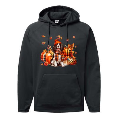 English Springer Spaniel Thanksgiving Leopard Pumpkins Fall Performance Fleece Hoodie