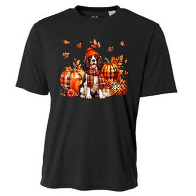 English Springer Spaniel Thanksgiving Leopard Pumpkins Fall Cooling Performance Crew T-Shirt