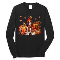 English Springer Spaniel Thanksgiving Leopard Pumpkins Fall Long Sleeve Shirt