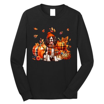 English Springer Spaniel Thanksgiving Leopard Pumpkins Fall Long Sleeve Shirt