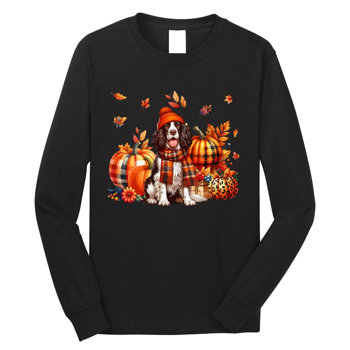 English Springer Spaniel Thanksgiving Leopard Pumpkins Fall Long Sleeve Shirt