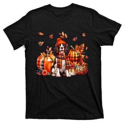 English Springer Spaniel Thanksgiving Leopard Pumpkins Fall T-Shirt