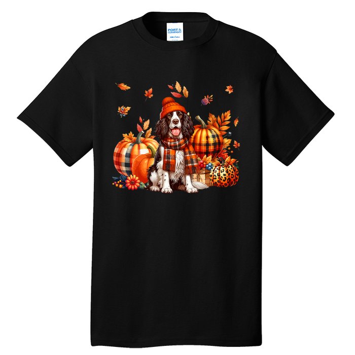 English Springer Spaniel Thanksgiving Leopard Pumpkins Fall Tall T-Shirt