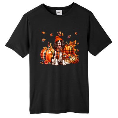 English Springer Spaniel Thanksgiving Leopard Pumpkins Fall Tall Fusion ChromaSoft Performance T-Shirt