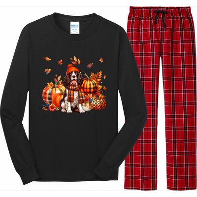 English Springer Spaniel Thanksgiving Leopard Pumpkins Fall Long Sleeve Pajama Set