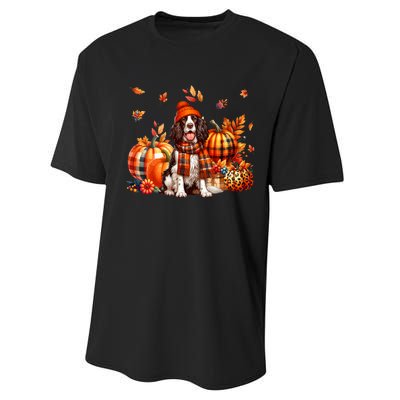 English Springer Spaniel Thanksgiving Leopard Pumpkins Fall Performance Sprint T-Shirt